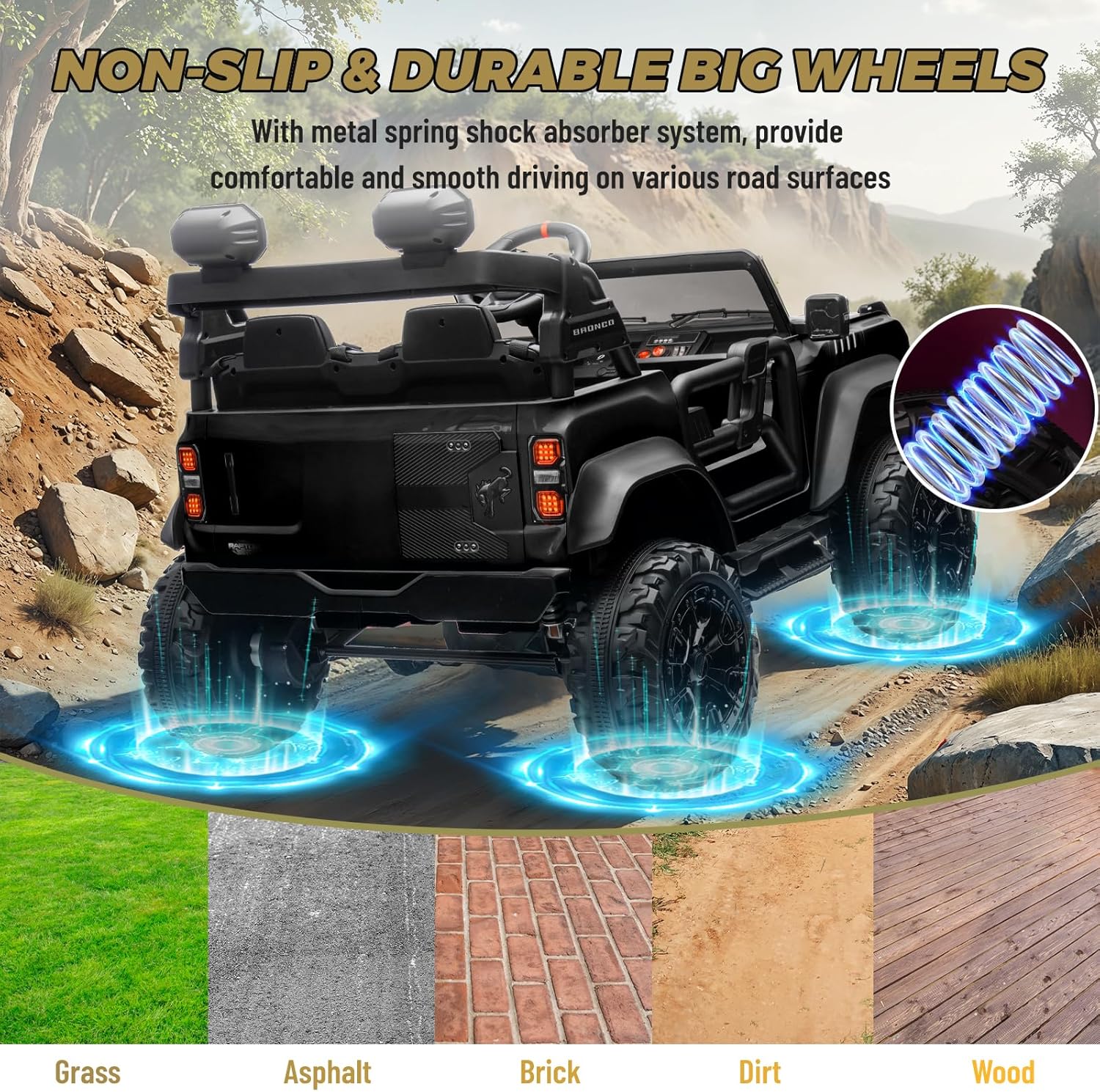Bronco Raptor Two-Seater Ride-On Car Truck Toy Blue wourant