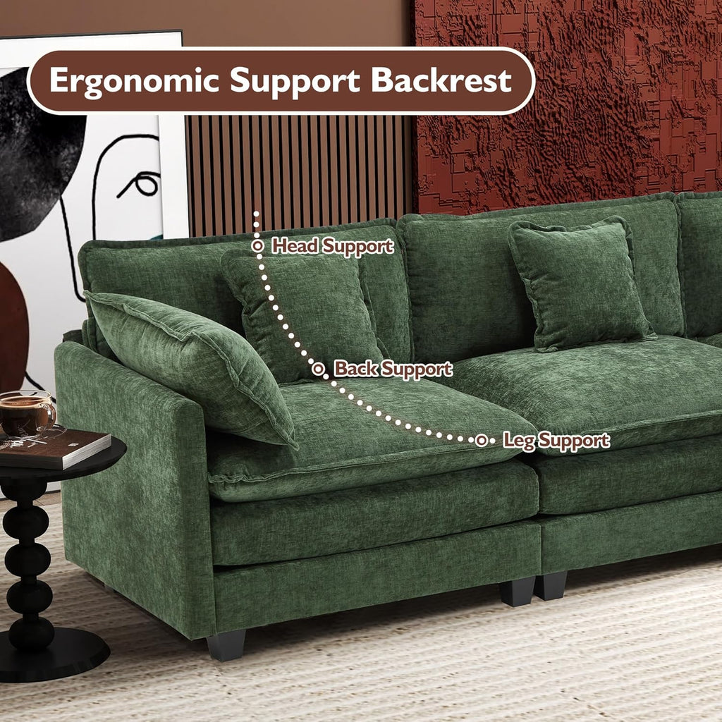 111.4 Inch L Shaped Modern Sofa Modular Cloud Sofa with Ottoman 4 Seater Chenille Deep Seat Sofa wourant