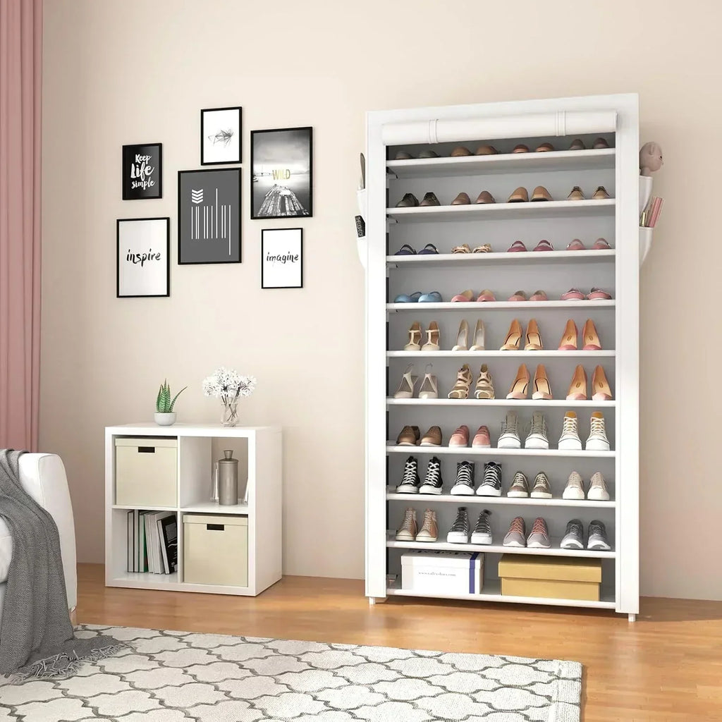 ROJASOP 10 Tier Shoe Rack with Covers Large Capacity Stackable Tall Shoe Shelf Storage wourant
