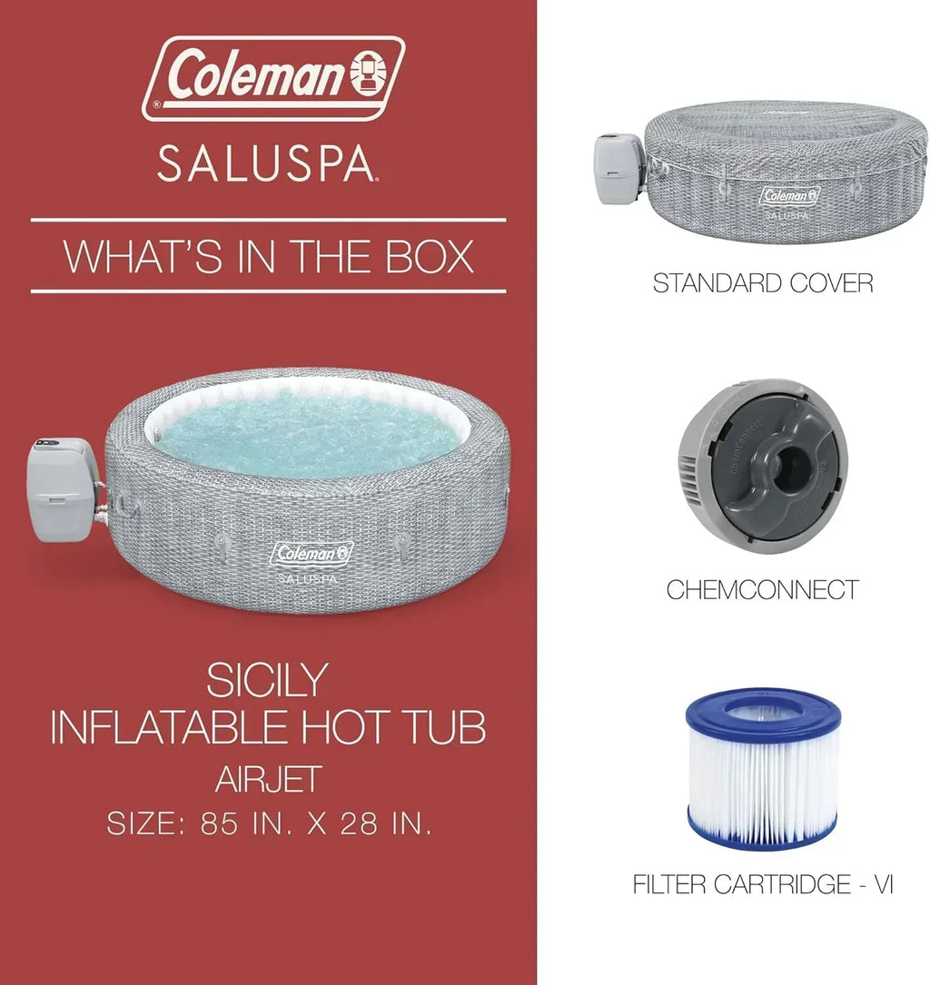 SaluSpa Sicily AirJet 7 Person Inflatable Hot Tub Round Portable Outdoor Spa 180 Soothing AirJets wourant