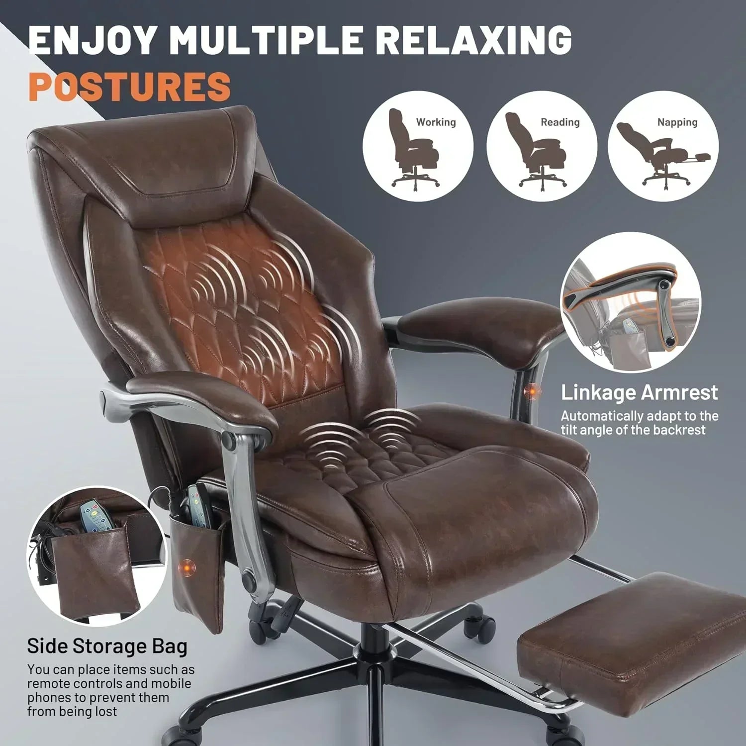 Massage Office Chair with Heating and Footrest Ergonomic Executive Reclining Office Chair wourant