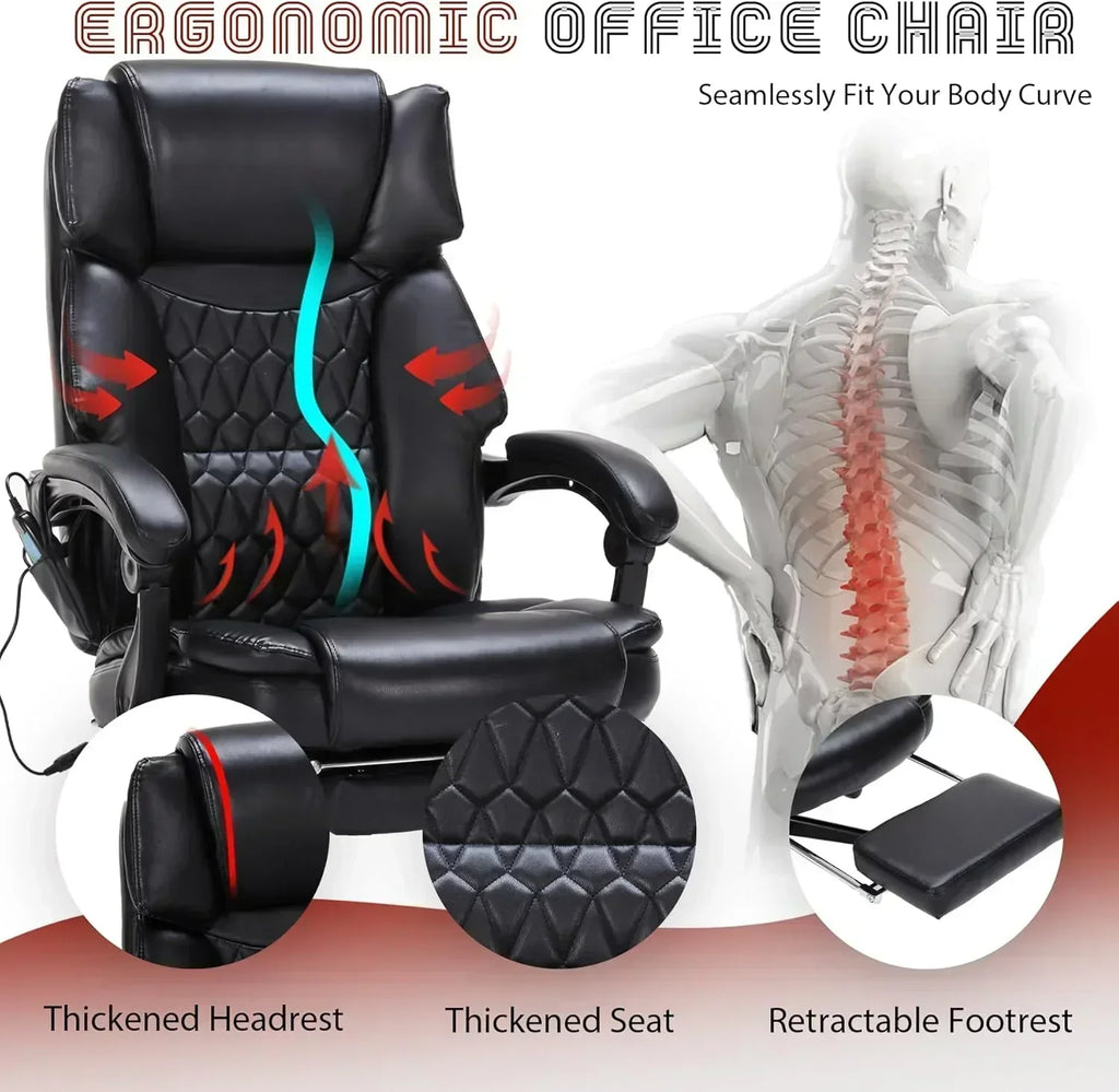 Massage Office Chair with Footrest 6 Point Vibration and Heating Home Office Desk Chair wourant