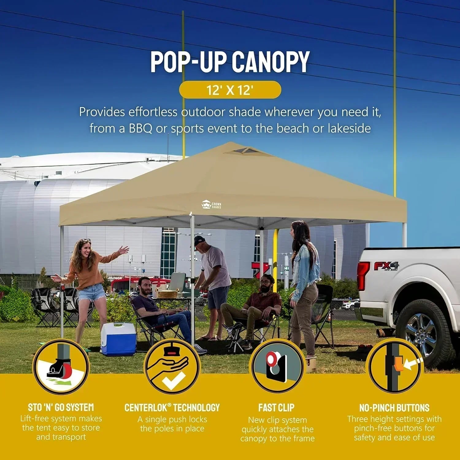 10x10 Pop-Up Awning One-Click Installation Beach Tent Outdoor Sunshade Silver Coated Top wourant
