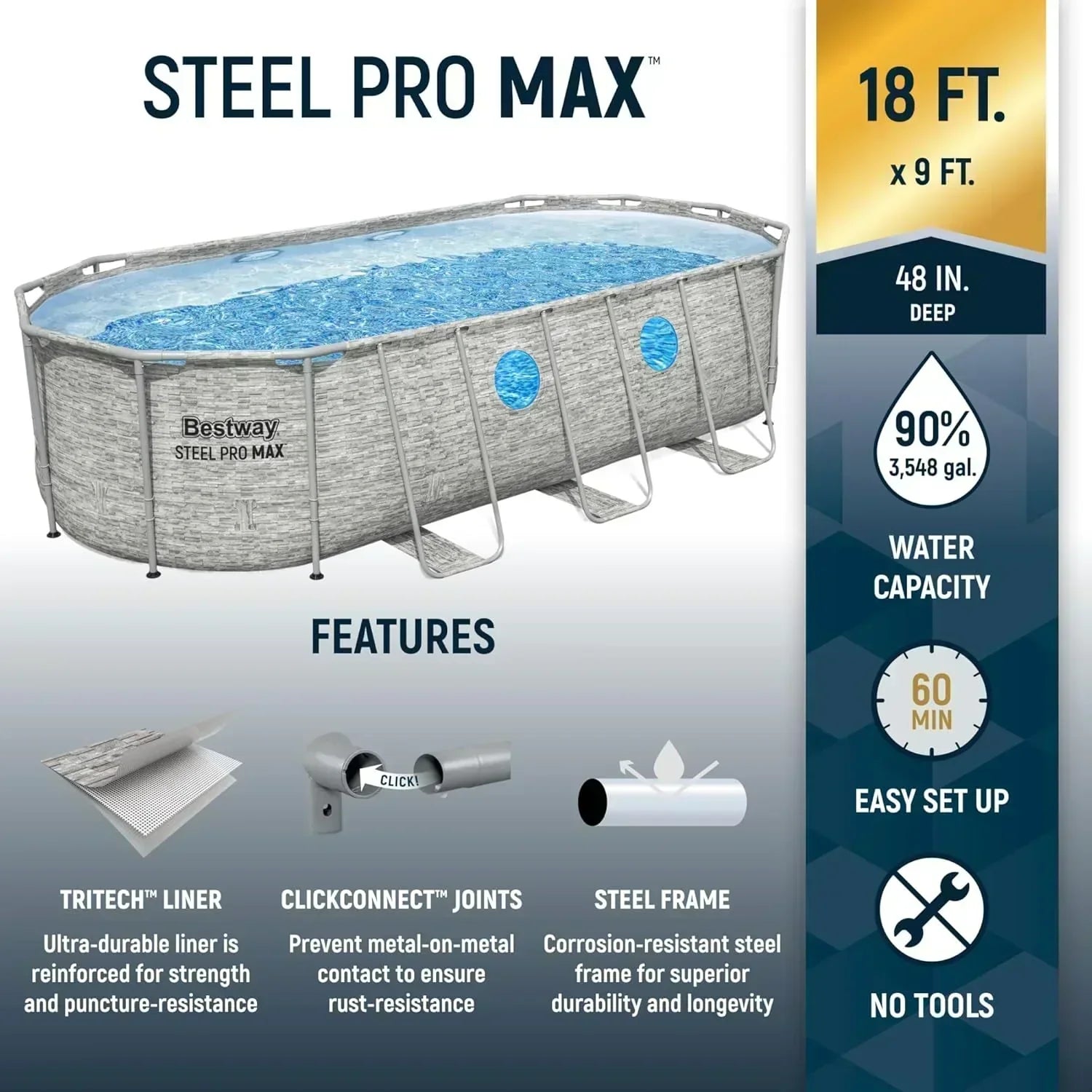 Power Steel Swim Vista Series II 14' x 8' 2" x 39.5" Above Ground Outdoor Swimming Pool Set wourant