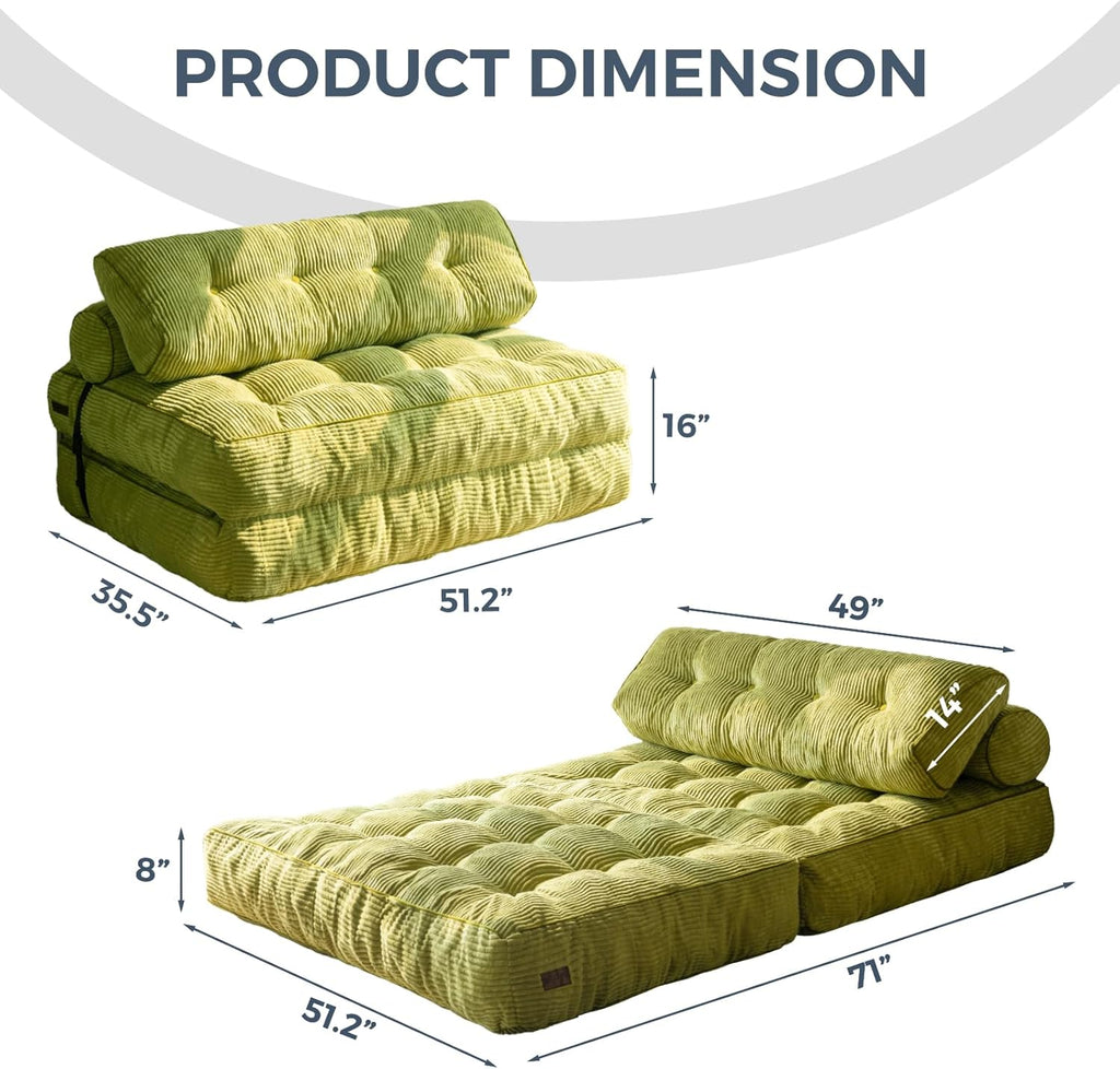 MAXYOYO Folding Sofa Bed Convertible Sleeper Chair with Pillow Foldable Mattress with Back Support wourant