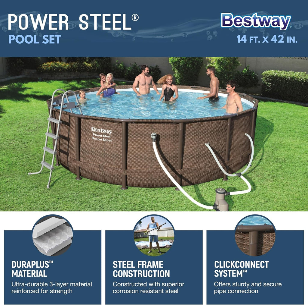 Power Steel Round Above Ground Outdoor Backyard Swimming Pool Set 1,000 GPH Filter Pump wourant