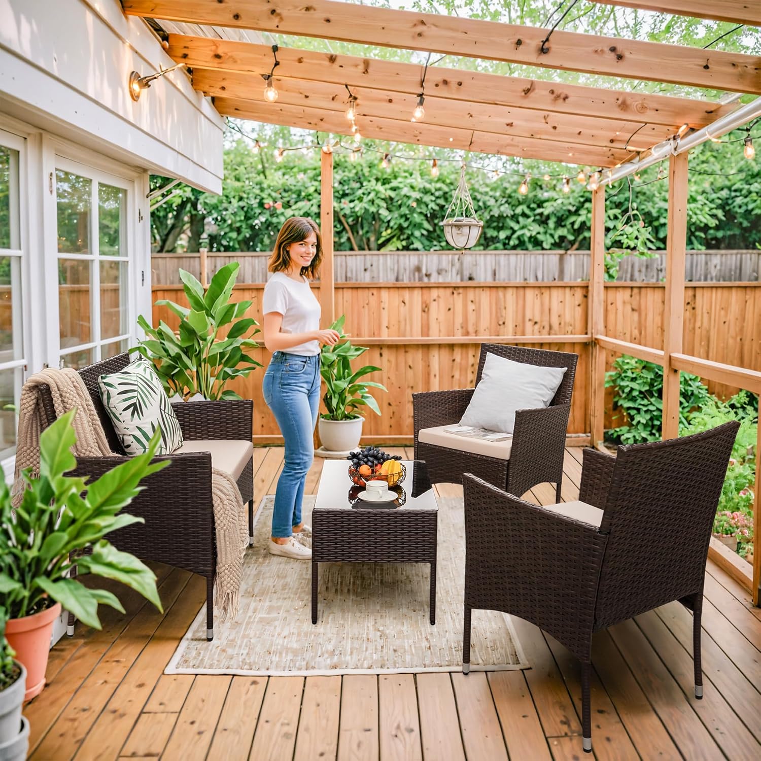 4 piece outdoor patio furniture set rattan chair wicker set wourant