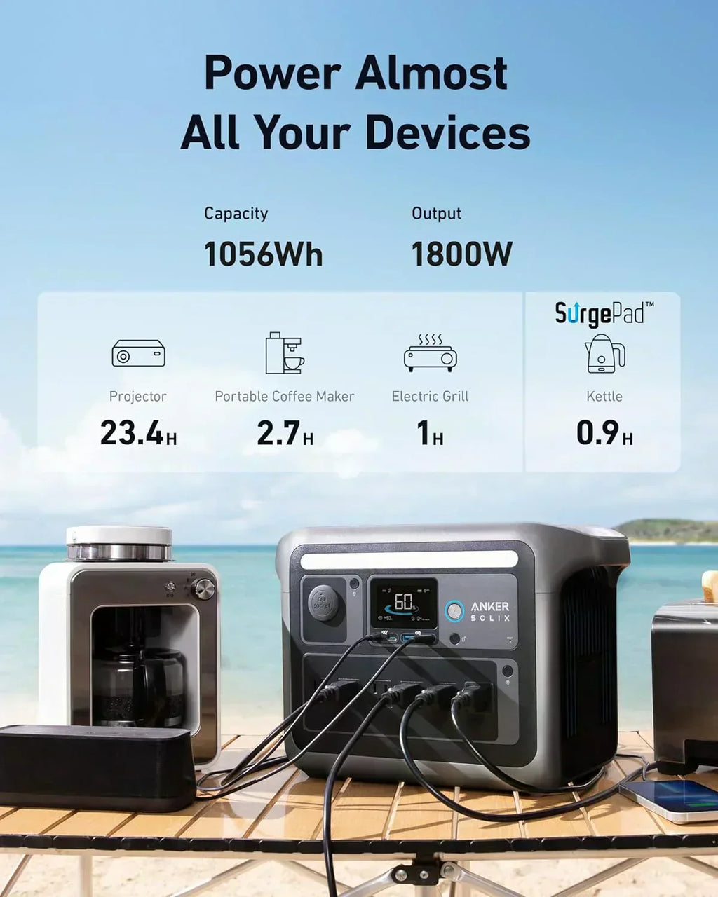 Portable Power Station 1800W (2400W Peak) Solar Generator 58 Minutes to Fully Charge wourant