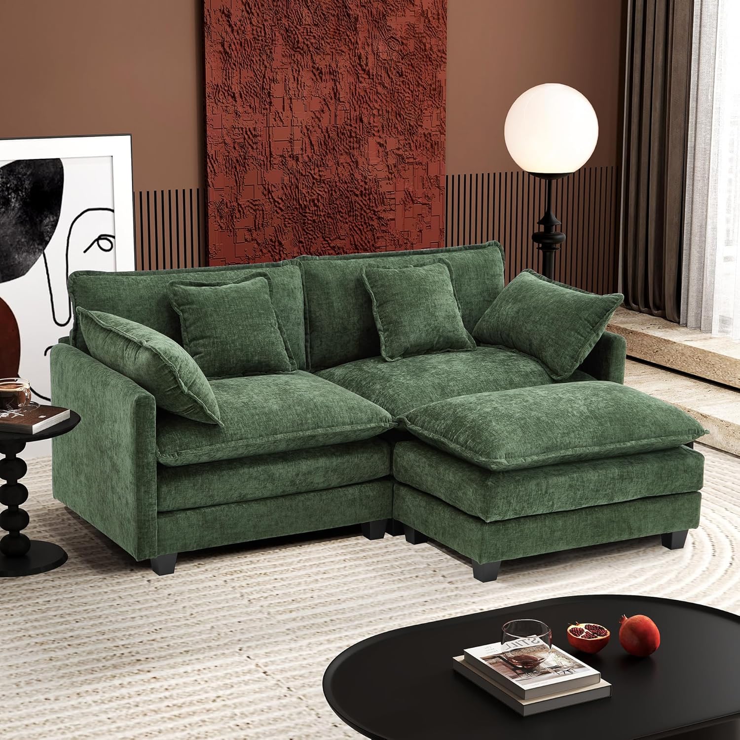 111.4 Inch L Shaped Modern Sofa Modular Cloud Sofa with Ottoman 4 Seater Chenille Deep Seat Sofa wourant