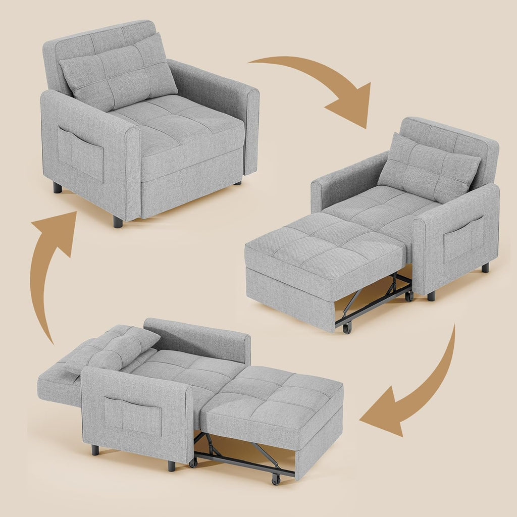 Sofa Bed Chair 3 in 1 Convertible Pullout Single Sleeper Chair Bed Spacious Multifunctional Sofa wourant