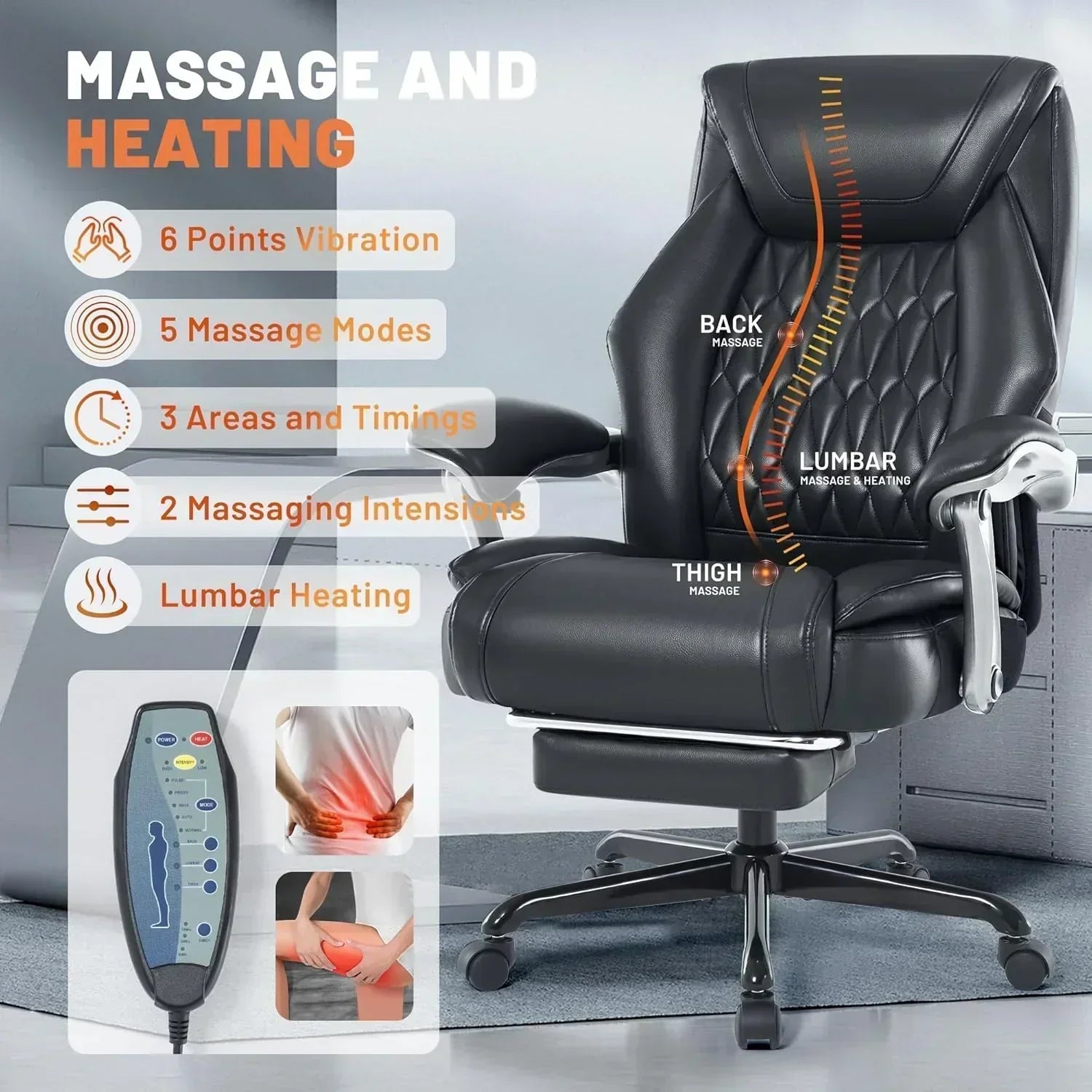 Massage Office Chair with Heating and Footrest Ergonomic Executive Reclining Office Chair wourant