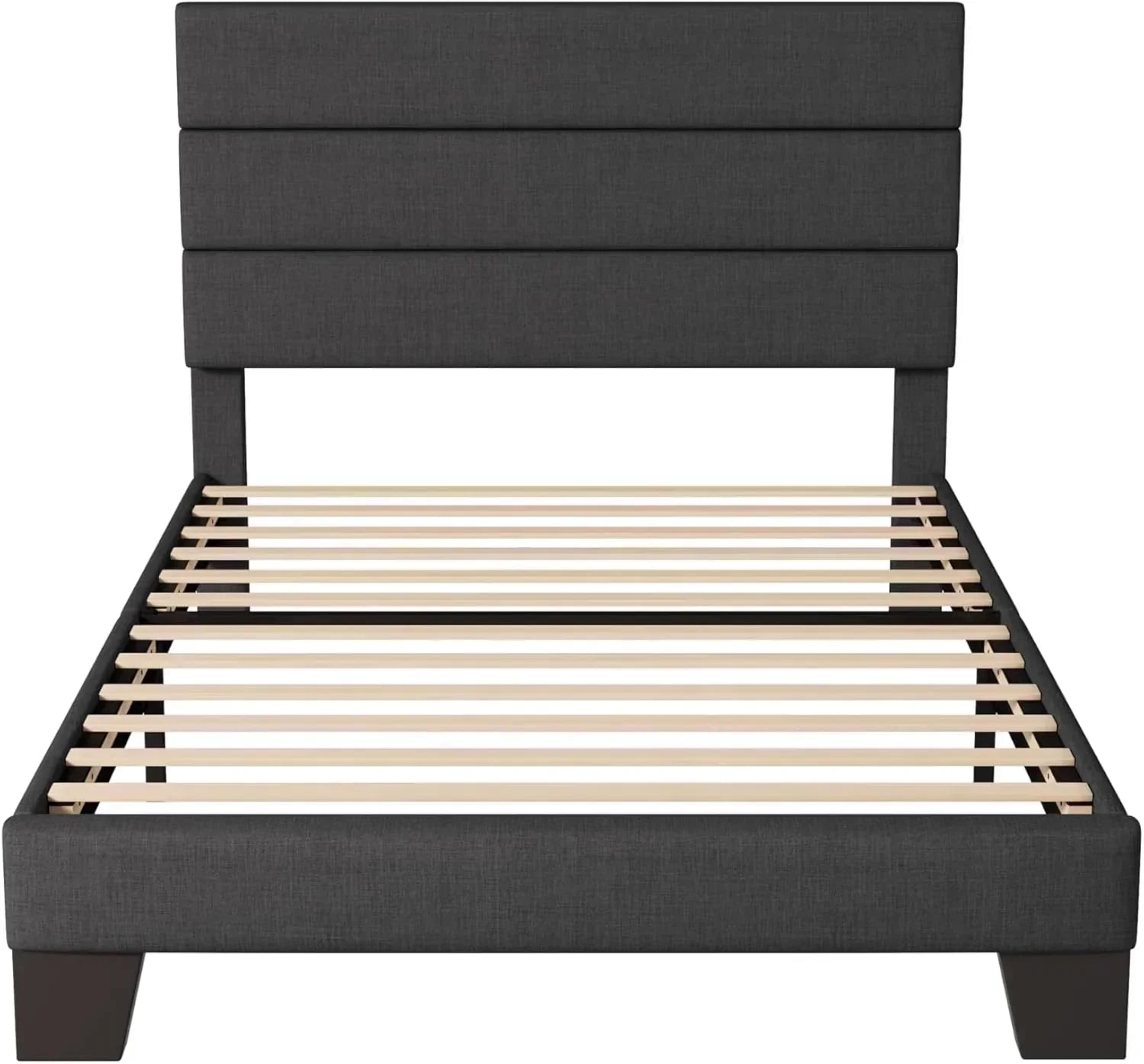Allewie Queen Size Platform Bed Frame with Fabric Upholstered Headboard Wooden Slats Support wourant