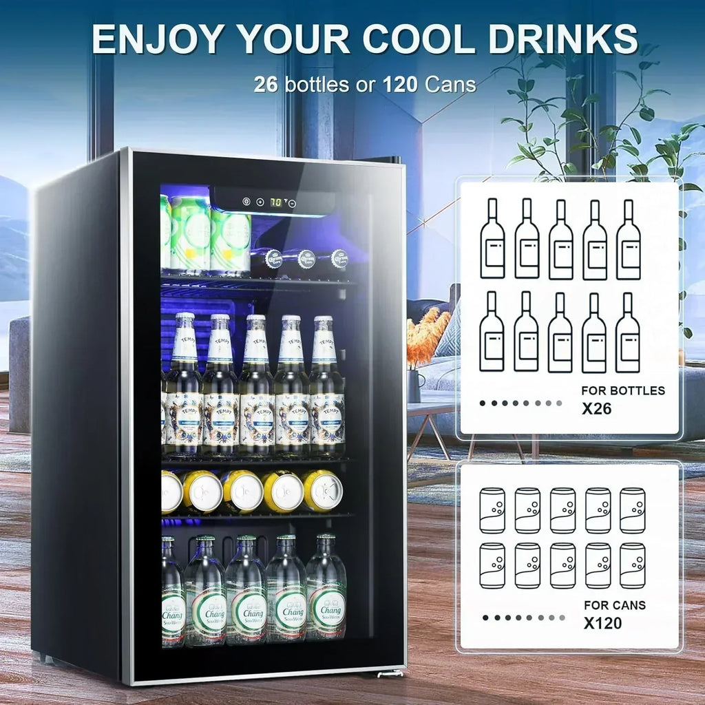 Antarctic Star Beverage Refrigerator Cooler 68 Can Mini Fridge with Glass Door for Beer Drinks Wine wourant