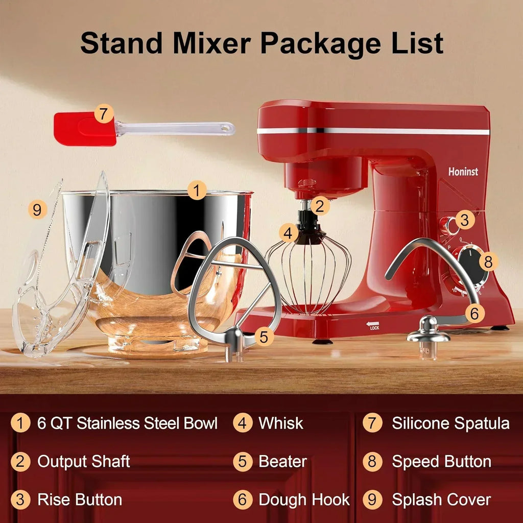10-Speed Stand Mixer with 8-in-1 Splash Guard Tilt Head 6-Quart Stainless Steel Bowl wourant