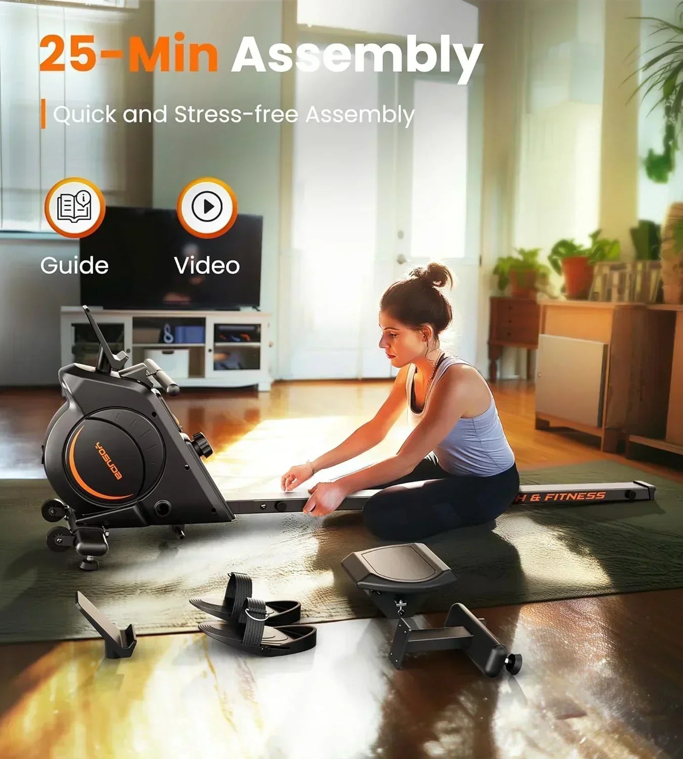 YOSUDA Home Magnet/Water Resistance Rowing Machine Support Bluetooth and Applications wourant