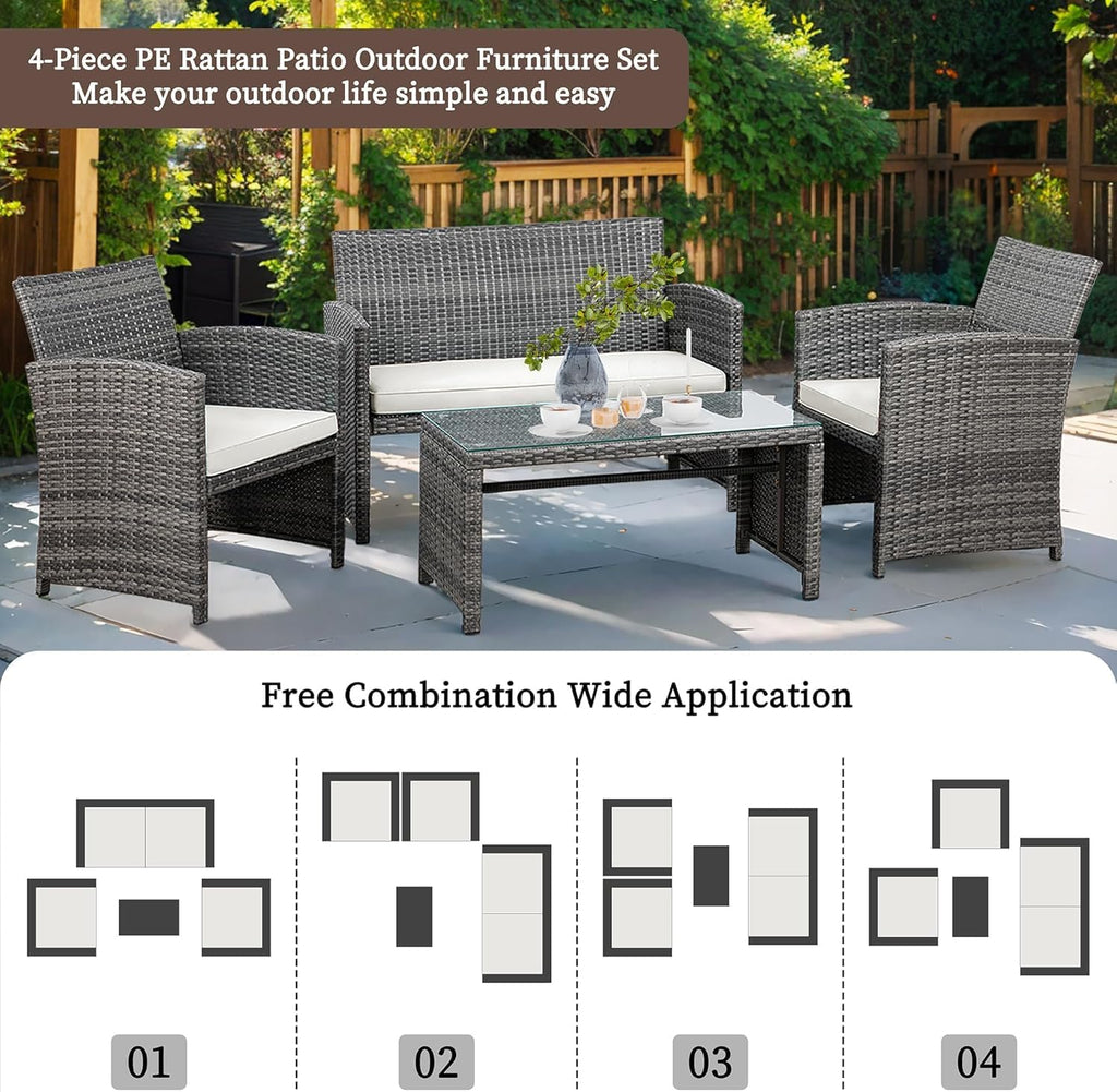 Shintenchi 4 Piece Patio Ratten Set Outdoor Furniture Set Wicker Conversation Set wourant