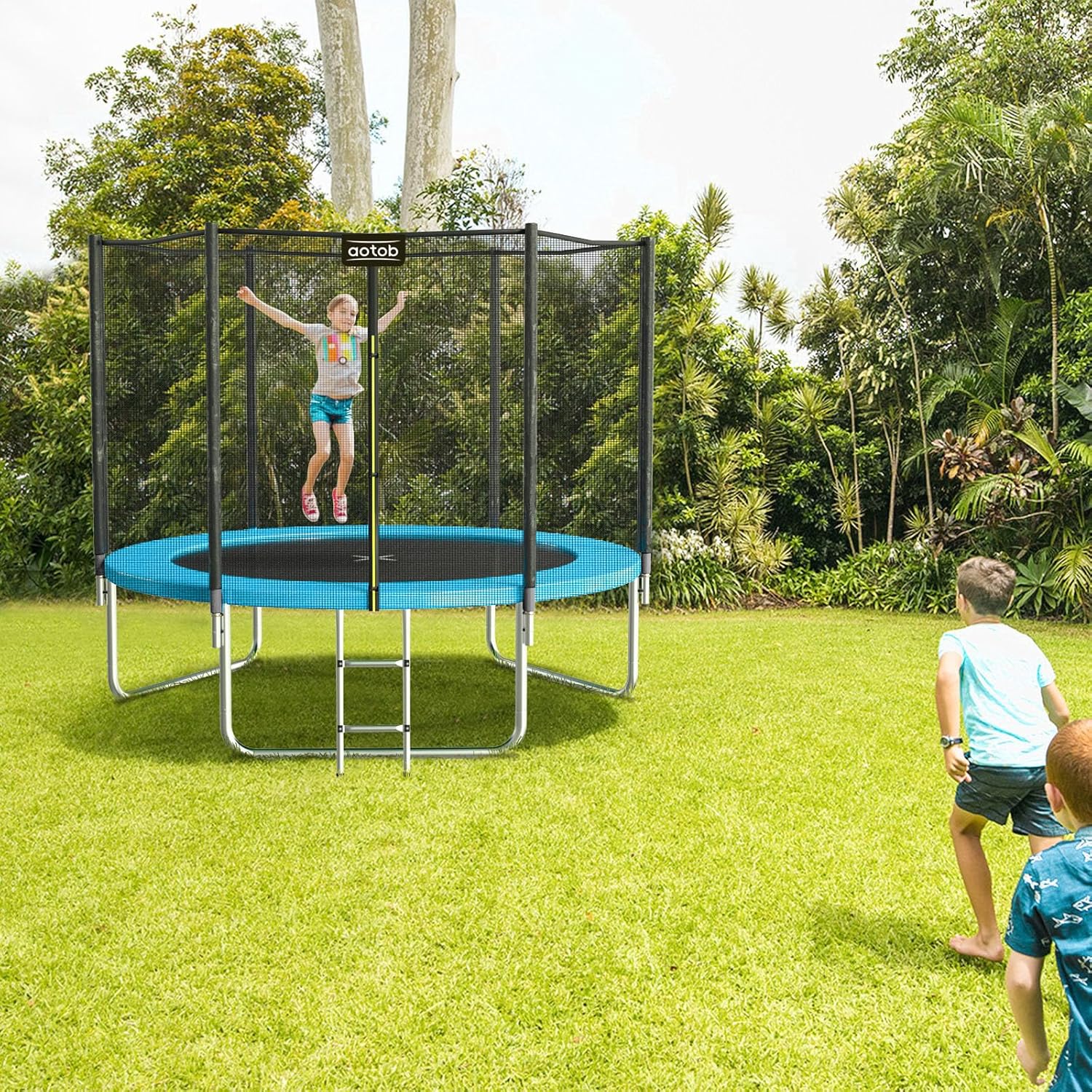 AOTOB 8FT 10FT 12FT 14 FT 15FT Trampoline with Safety Enclosure Net Outdoor Trampoline wourant
