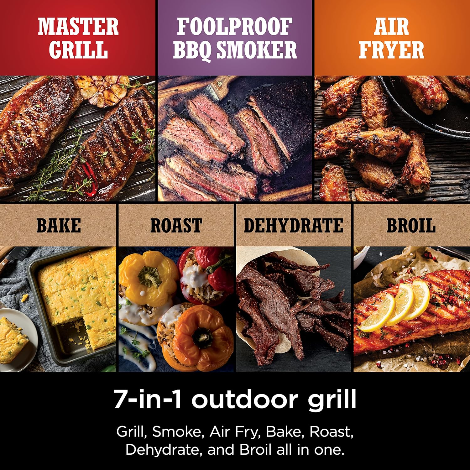 OG751 Woodfire Pro Outdoor Grill Built-In Thermometer 7-in-1 Master Grill BBQ Smoker Air Fryer wourant