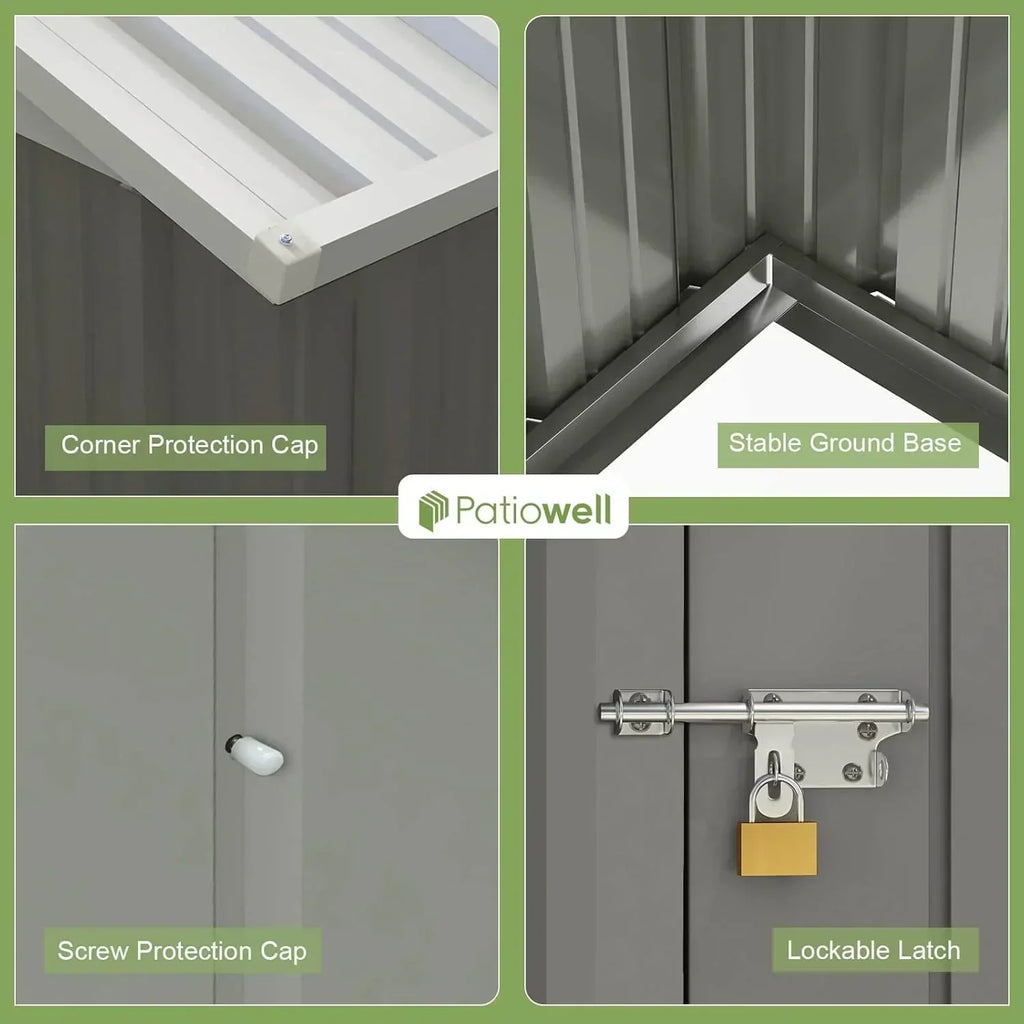 Patiowell 5x3 FT Outdoor Storage Shed Tool Shed with Sloping Roof and Lockable Door Metal Shed wourant