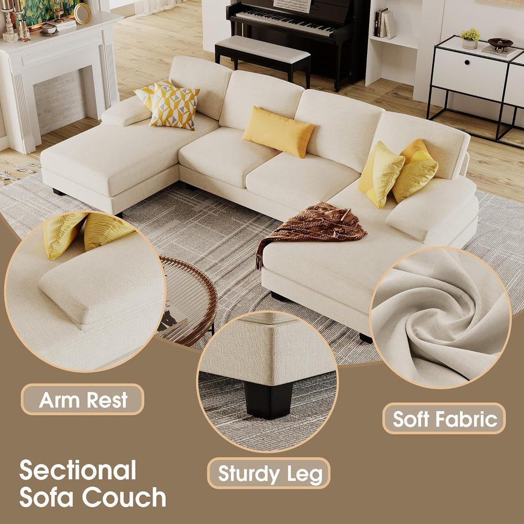 Furmax Sectional Couches for Living Room U-Shaped Sofa Couch Linen Fabric 4 Seat Sofa Set wourant