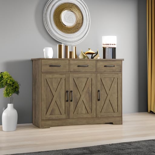 Modern farmhouse sideboard barn door buffet storage cabinet with drawers and shelves wourant