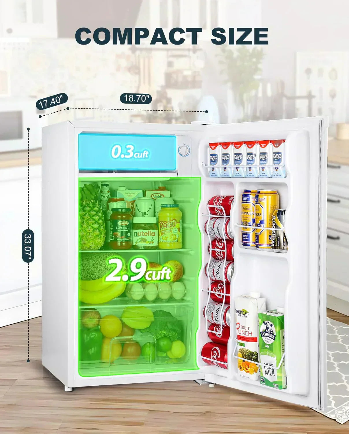 Upstreman 3.2 Cu.Ft Mini Fridge Freezer Single Door Fridge Dorm Fridge Adjustable Thermostat wourant