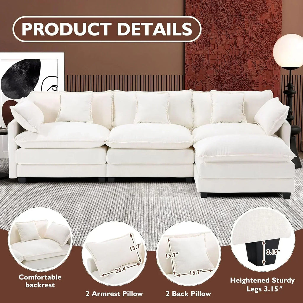 111.4 Inch L Shaped Modern Sofa Modular Cloud Sofa with Ottoman 4 Seater Chenille Deep Seat Sofa wourant