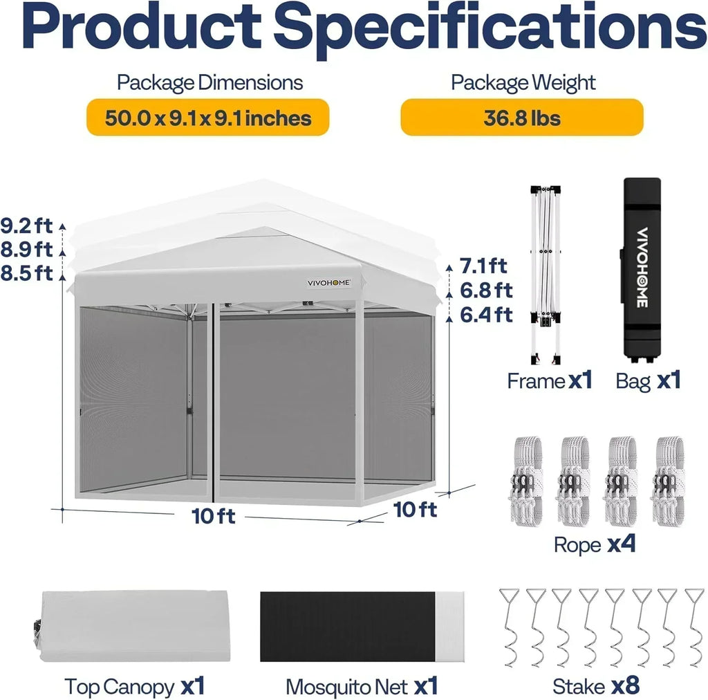 10x10ft Easy Pop-Up Canopy Outdoor Screen Tent with Mosquito Netting 2 Zipper Doors Roller Bag wourant