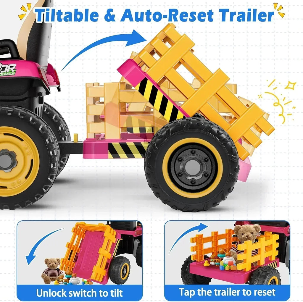 24V Ride On Tractor Tiltable Detachable Trailer 2x65W Motors EVA Tires Remote Control wourant