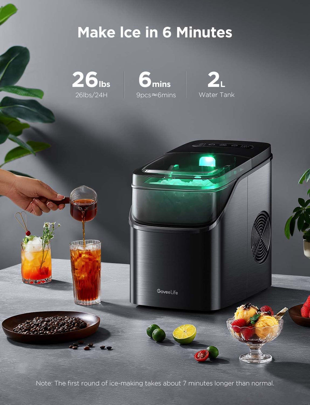 GoveeLife Smart Ice Maker Countertop Portable Ice Machine with Voice Control 9 Ice Cubes wourant