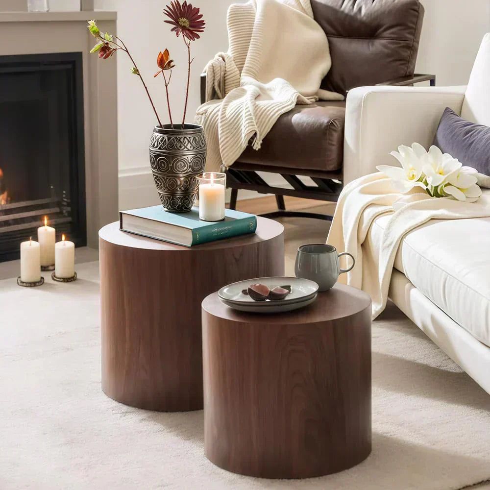 Nesting Coffee Table Set of 2 Modern Round Coffee Table with Non-Slip Feet Circle Accent Tables wourant