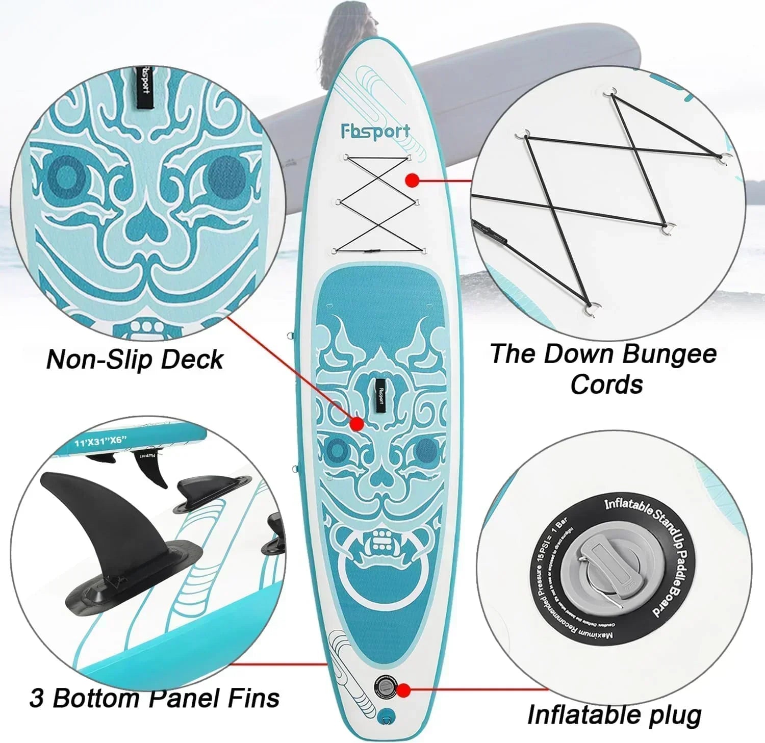 FBSPORT 11' Premium Stand Up Paddle Board Yoga Board with Durable SUP Accessories Carry Bag wourant