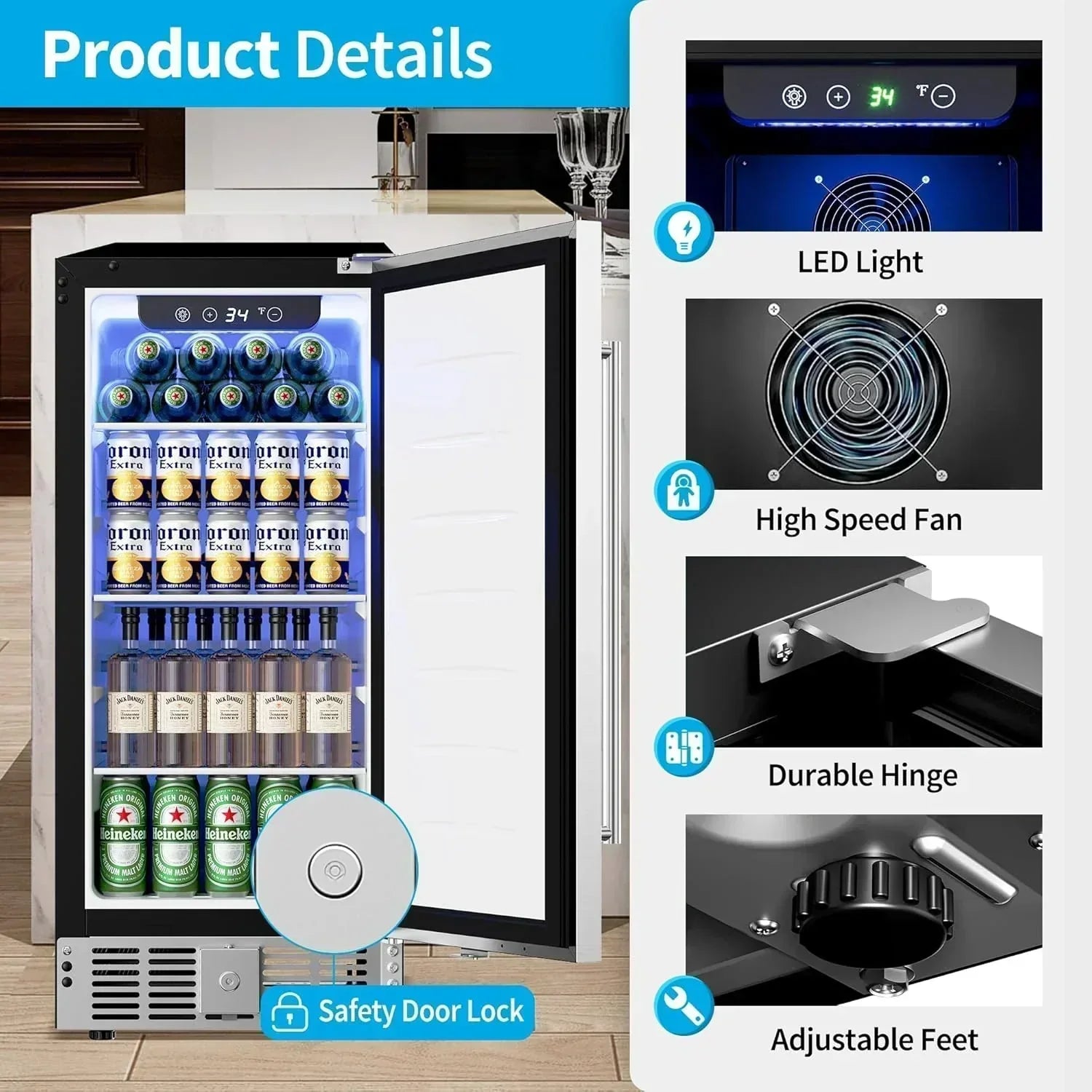 Beverage Refrigerator Cooler 126 Can Mini Fridge Glass Door for Drinks Soda Beer Wine Refrigerator wourant