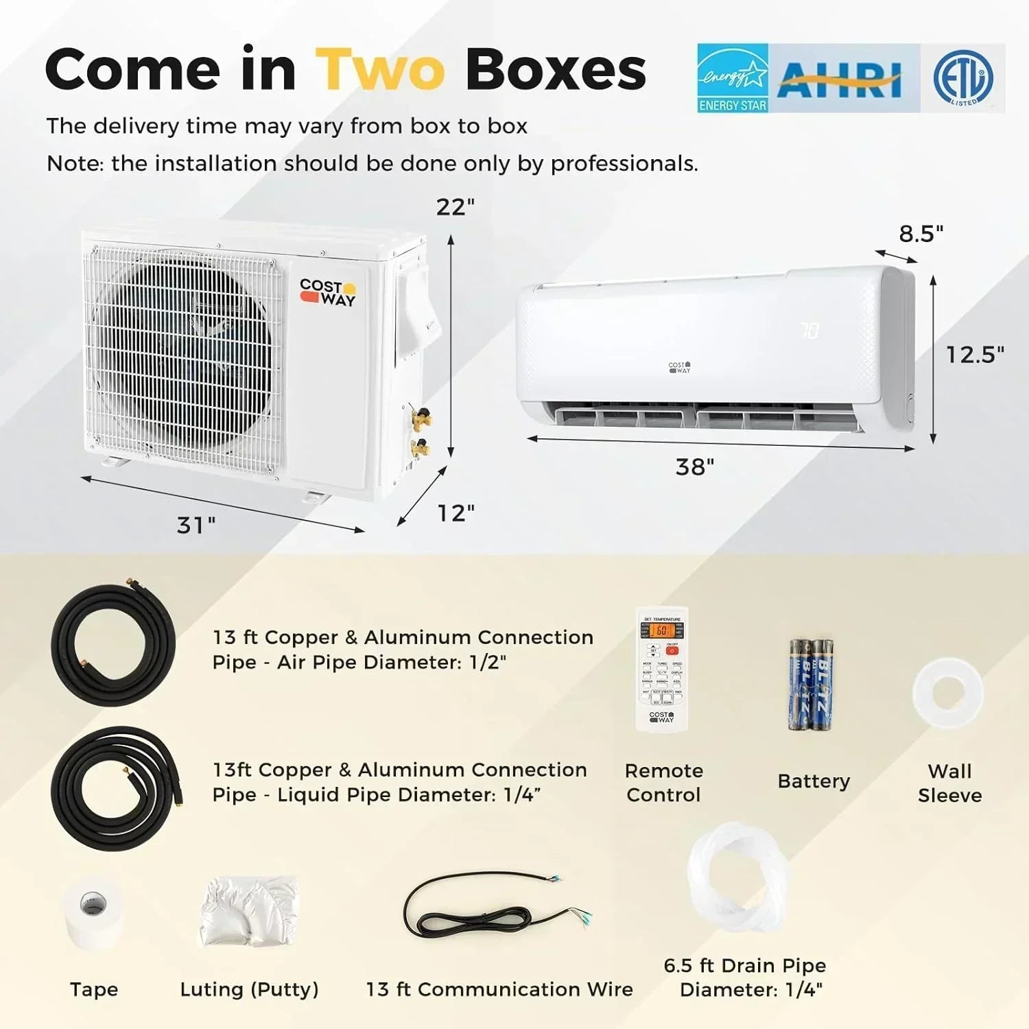 COSTWAY 12000BTU Mini Split Air Conditioner Heater 20 SEER2 115V Wall-Mounted Ductless wourant