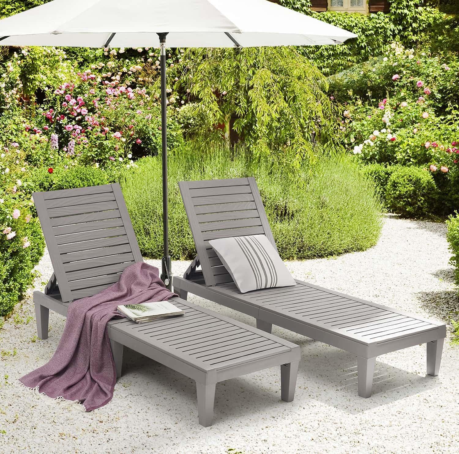 Patio Chairs Black Chaise Lounge Chair Outdoor 5-Position Adjustable Sun Tanning Chair wourant