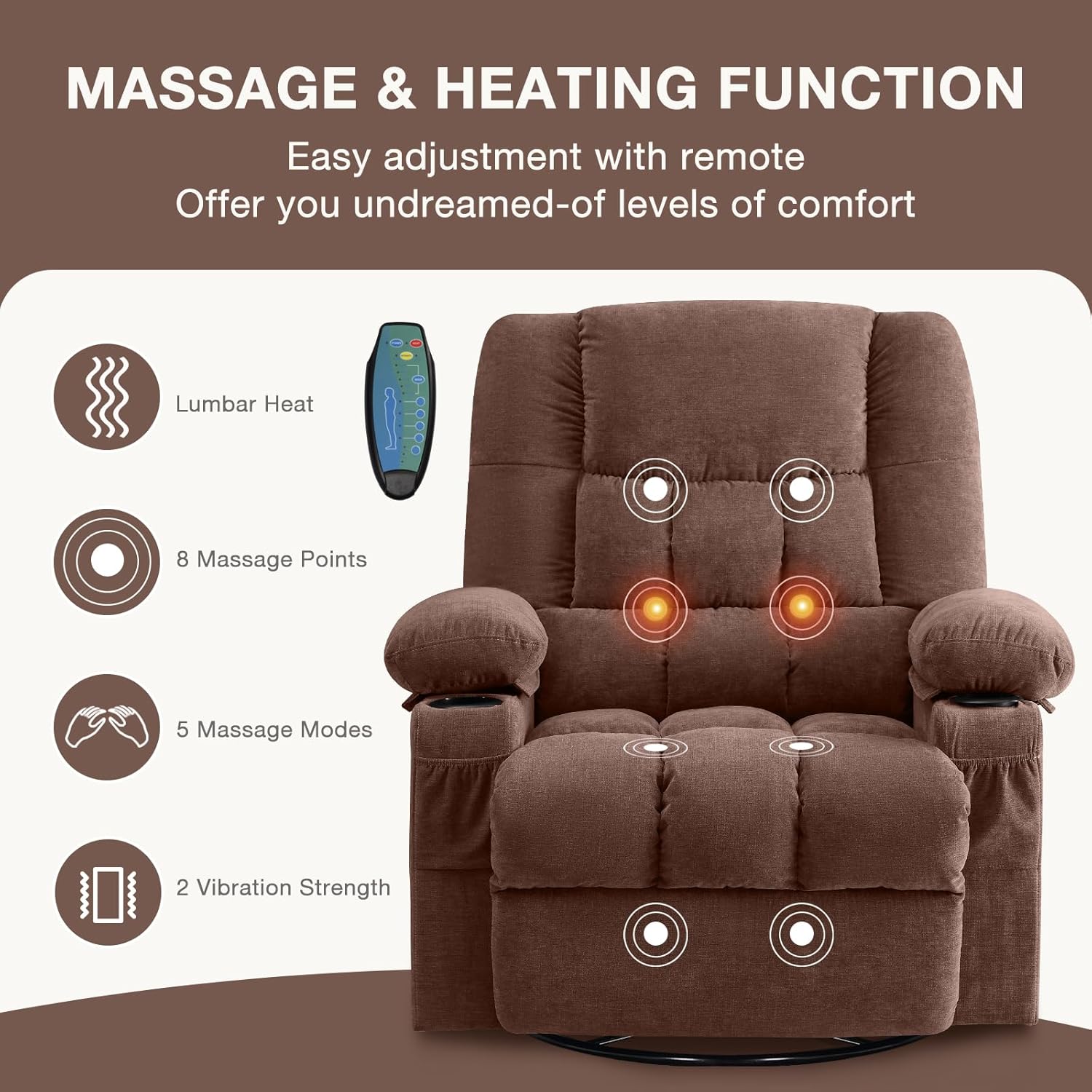 Massage rotating rocking lounge chair with vibration massage and calorie metering functions wourant
