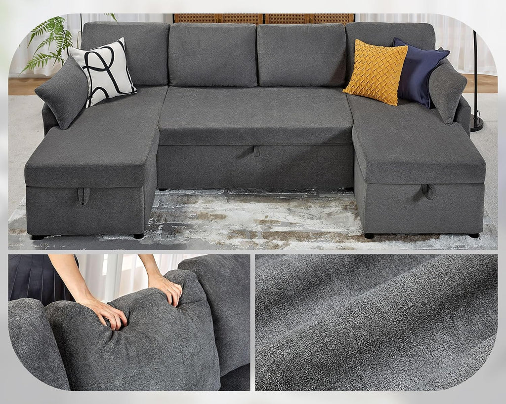VanAcc Sofa Bed Sleeper Sofa with Storage Chaise 2 in 1 Pull Out Couch Living Room wourant