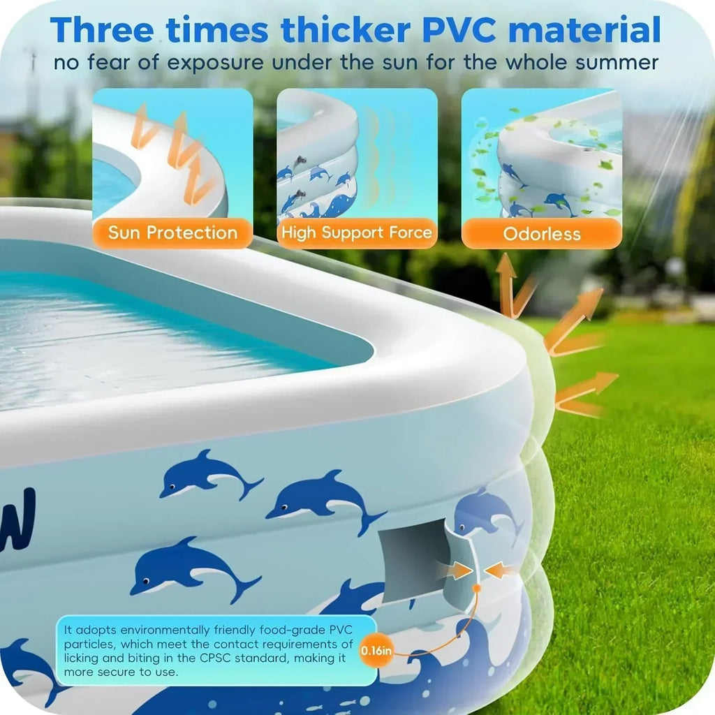 Inflatable Swimming Pool with Seats 130" x 72" x 22" Full-Sized Durable PVC Thickened wourant
