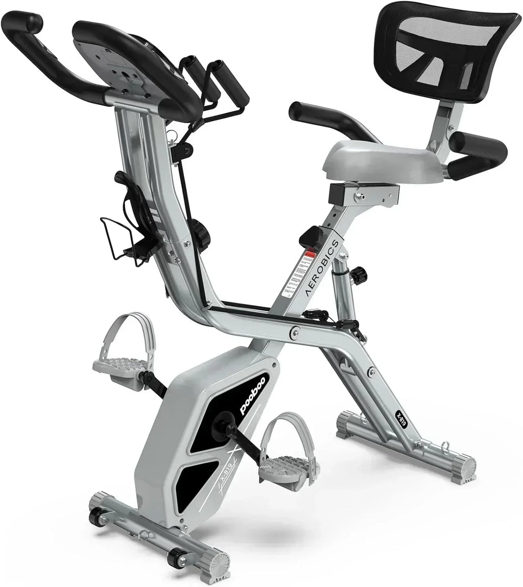pooboo Folding Exercise Bike Foldable Fitness Stationary Bike Machine Upright Indoor Cycling Bike wourant