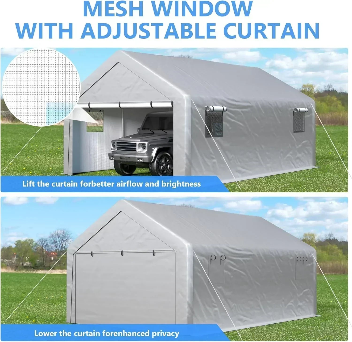 6x8 ft Heavy Duty Carport Tent Portable Garage Removable Side Walls Four Seasons Tarpaulin wourant