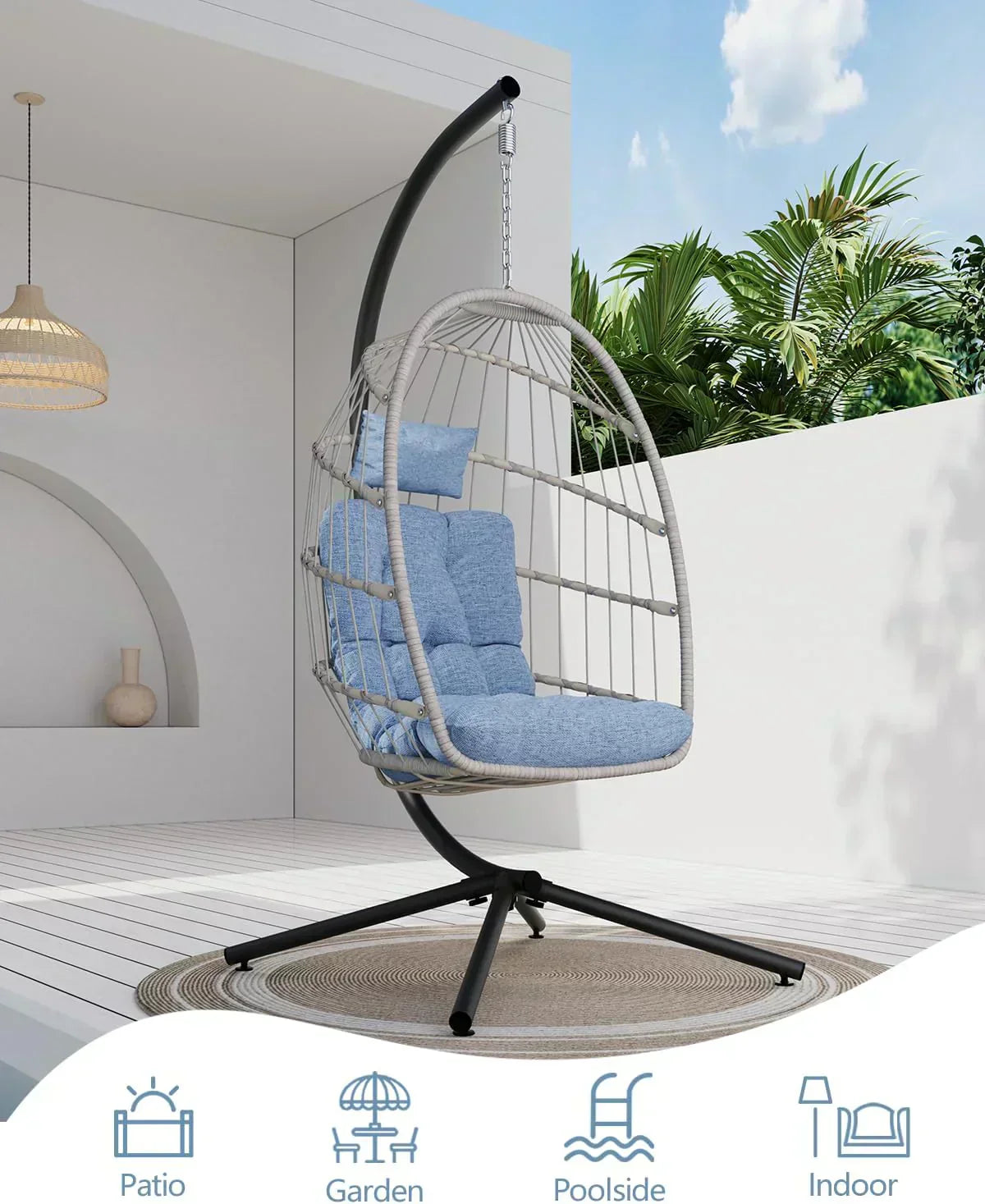 SWITTE Egg Chair Outdoor with Stand Indoor Wicker Hanging Egg Swing Chair with Cushion wourant