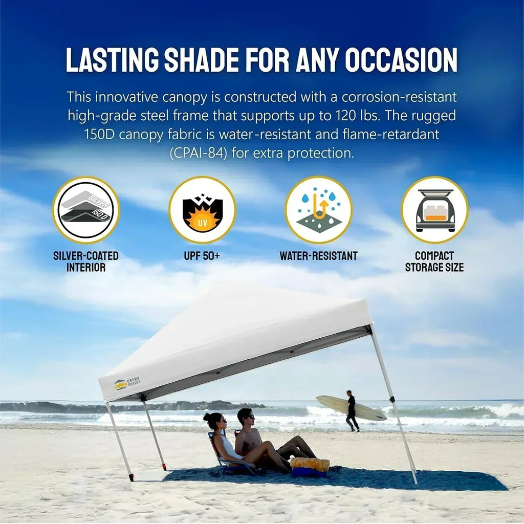 10x10 Pop-Up Awning One-Click Installation Beach Tent Outdoor Sunshade Silver Coated Top wourant
