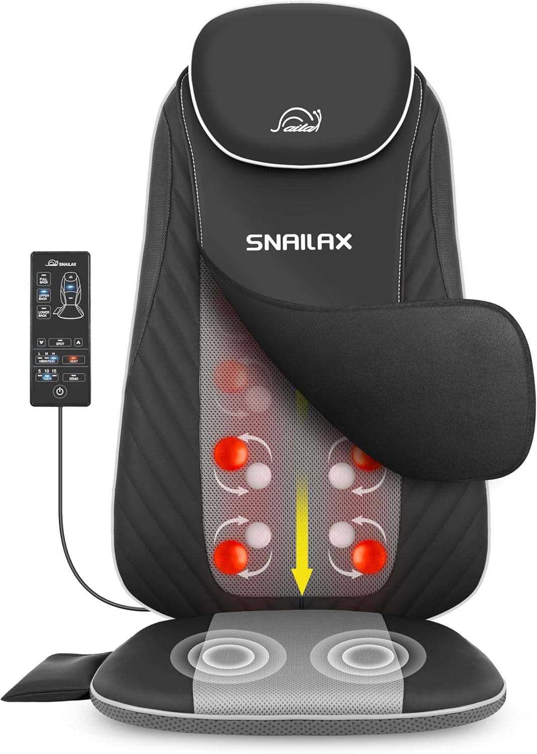 Snailax Shiatsu Massage Cushion with Heat Massage Chair Pad Kneading Back Massager for Home wourant