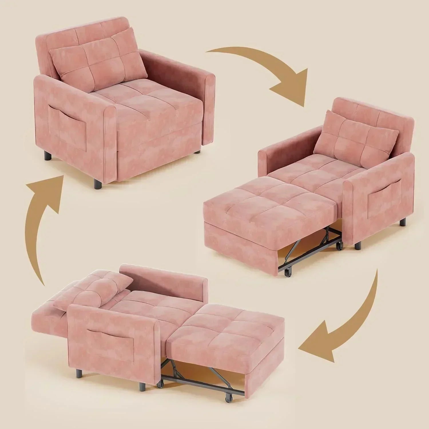 Sofa Bed Chair 3 in 1 Convertible Pullout Single Sleeper Chair Bed Spacious Multifunctional Sofa wourant