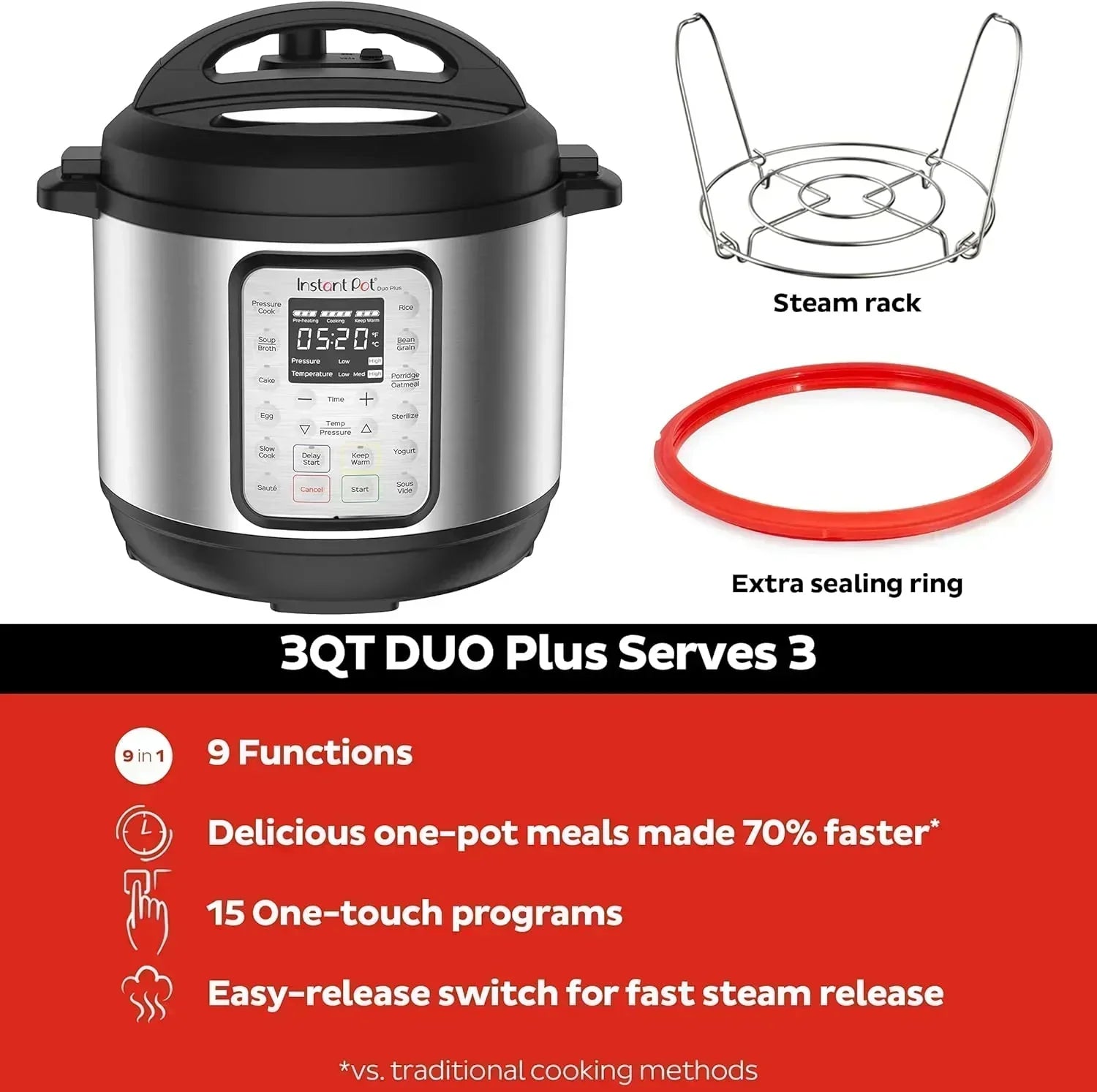 9-in-1 Multicooker Pressure Cooker Slow Cook Rice Maker Steamer Sauté Yogurt Warmer Sterilizer wourant