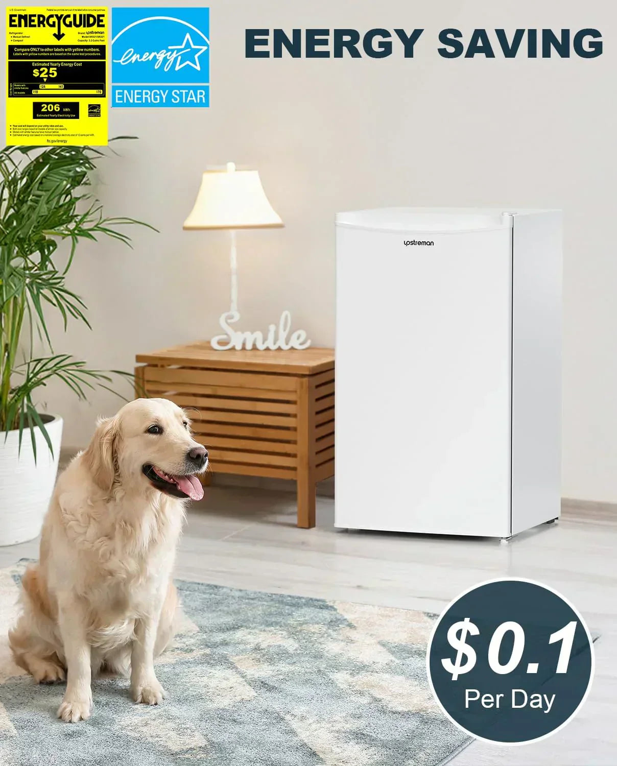 Upstreman 3.2 Cu.Ft Mini Fridge Freezer Single Door Fridge Dorm Fridge Adjustable Thermostat wourant