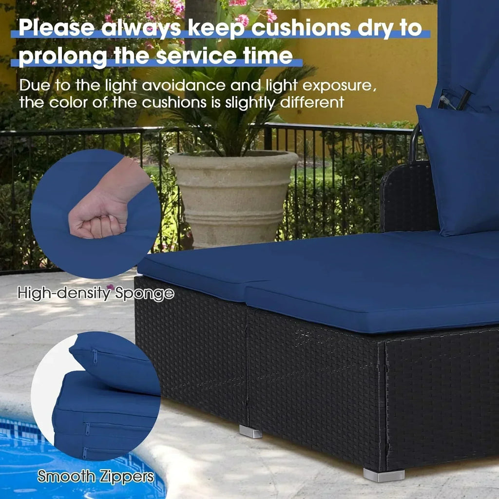 RELAX4LIFE Patio Outdoor Daybed with Canopy Wicker Sunbed Cushions 4 Pillows wourant