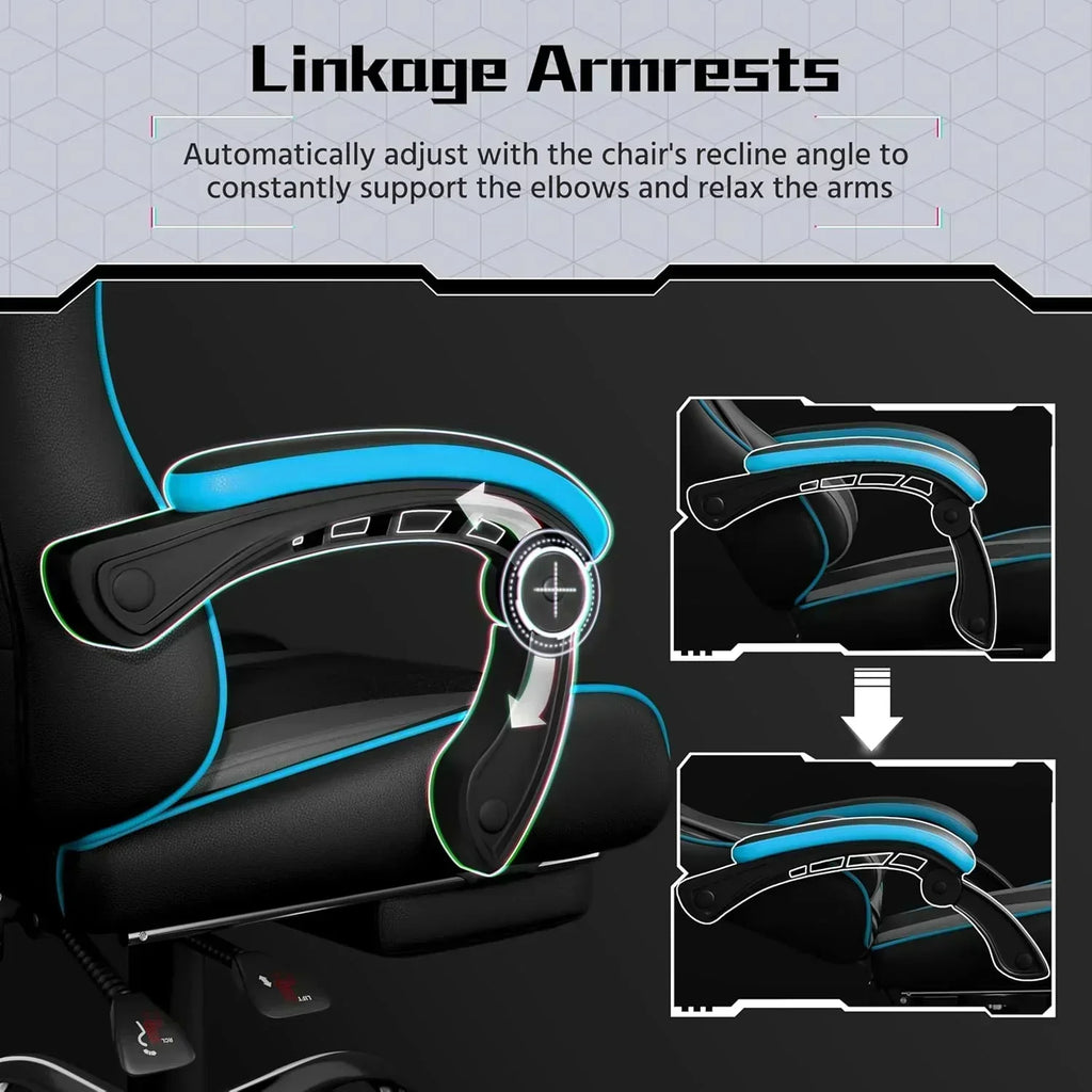 Gaming Chair with Massage Lumbar Support and Footrest Height Office Gaming Chair wourant