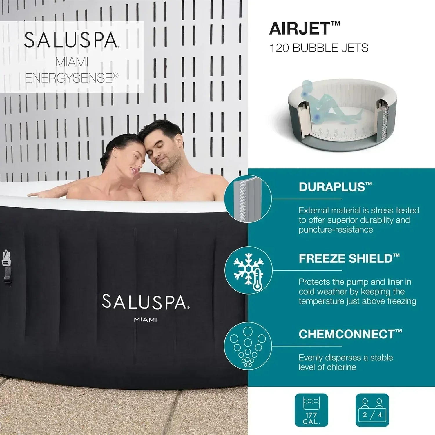 Bestway SaluSpa Miami EnergySense AirJet Inflatable Hot Tub Spa 71" x 26" Portable Hot Tub wourant