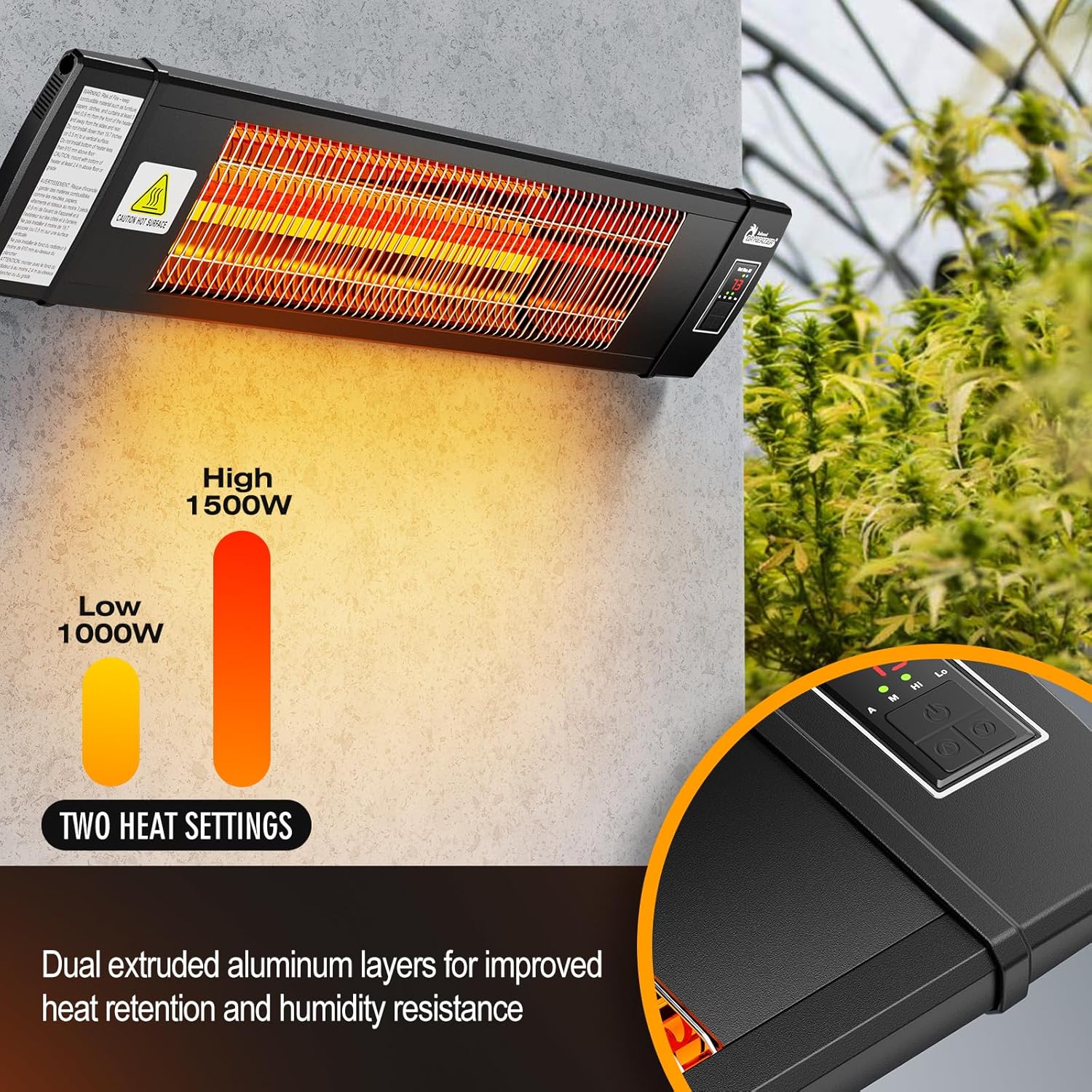 Smart greenhouse heater with built-in temperature control and digital thermostat wourant